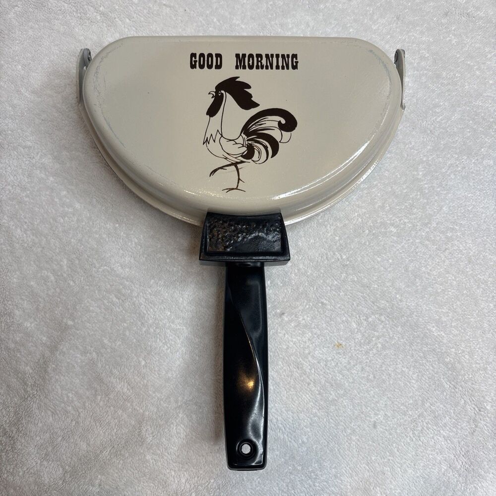 Vintage "Good Morning" Folding Omelette Pan by Nordic Ware with Hungry Rooster